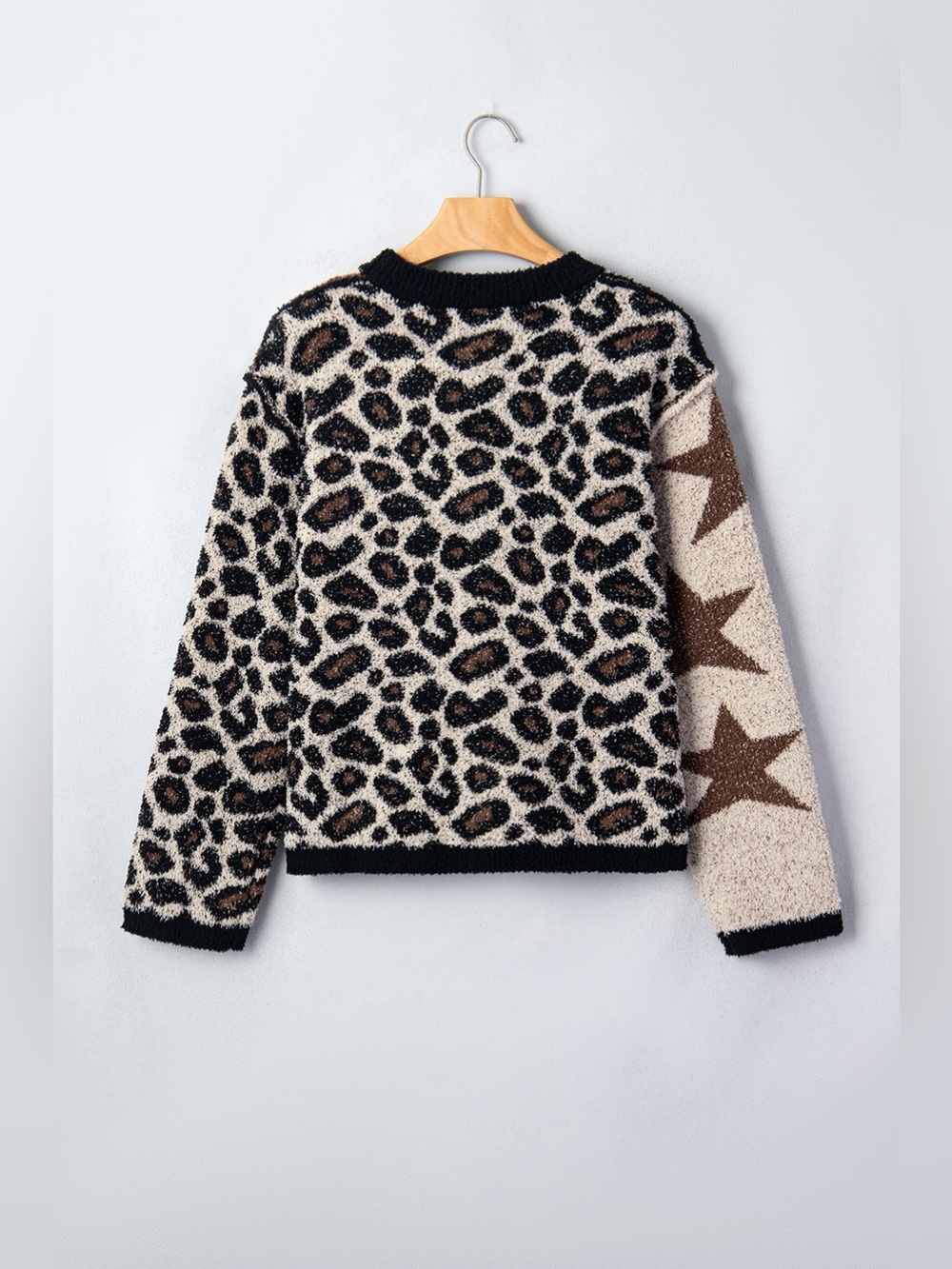 Leopard Star Pattern Round Neck Long Sleeve Shift Sweater - Picture 10 of 15
